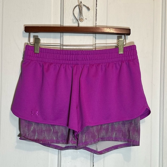 Under Armour Pants - Under Armour 2 in 1 Heatgear Purple and Gray 5 Inch Shorts Size Medium